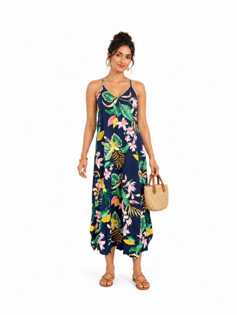 Old Navy Sleeveless V-Neck Maxi Shift Dress Navy Blue Botanical Size S Vacation